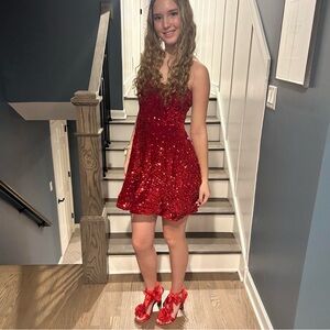 Red Sequin Homecoming Dress